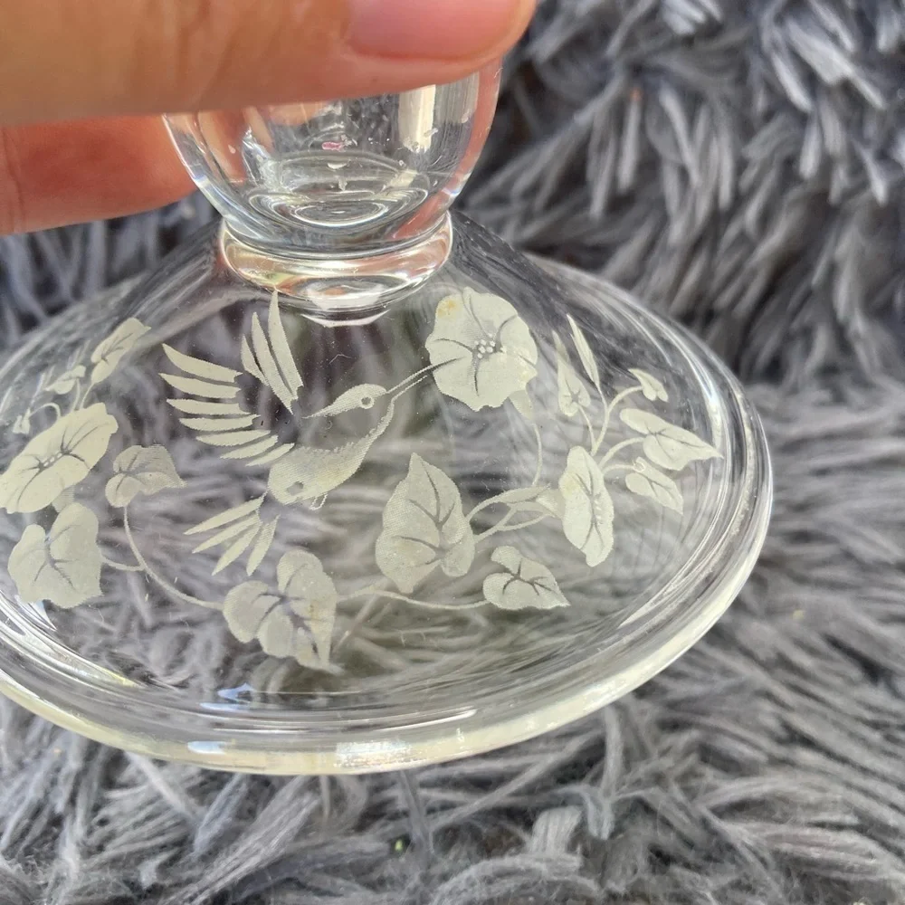 (2) Avon Crystal Etched Hummingbird Candlesticks.